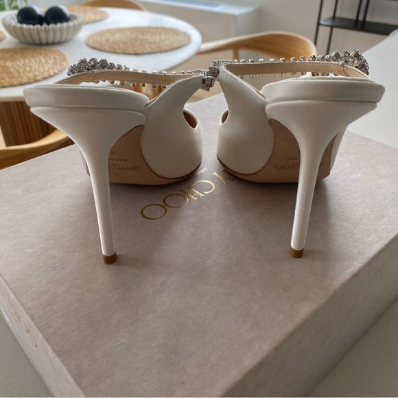 Jimmy Choo Bing 100 Embellished High Heel Mules - White Satin - Picture 13 of 14